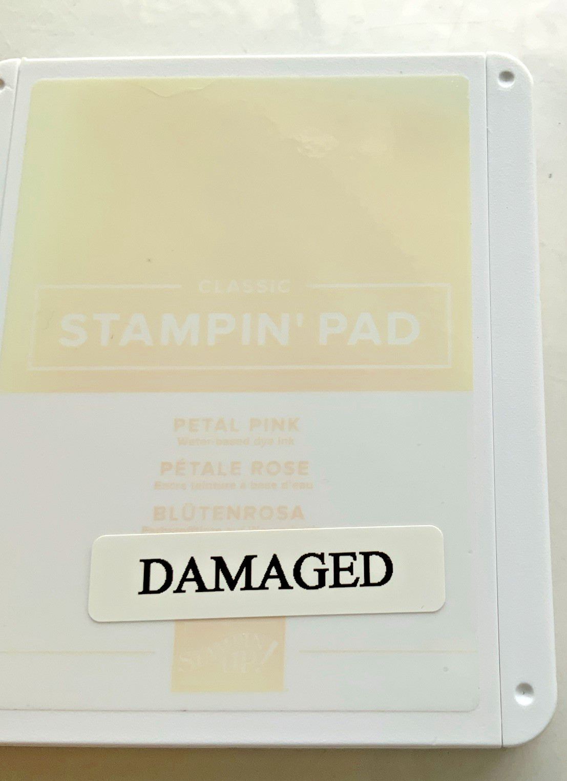 Stampin Up Ink Pad PETAL PINK Current Case Design AS IS FLAW Tear in Pad