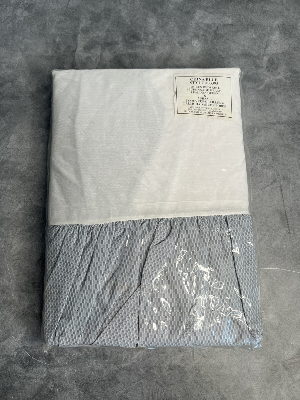 China Blue Cotton Blend Q Bed Skirt 2 Pillow Shams Style #03395 NIP