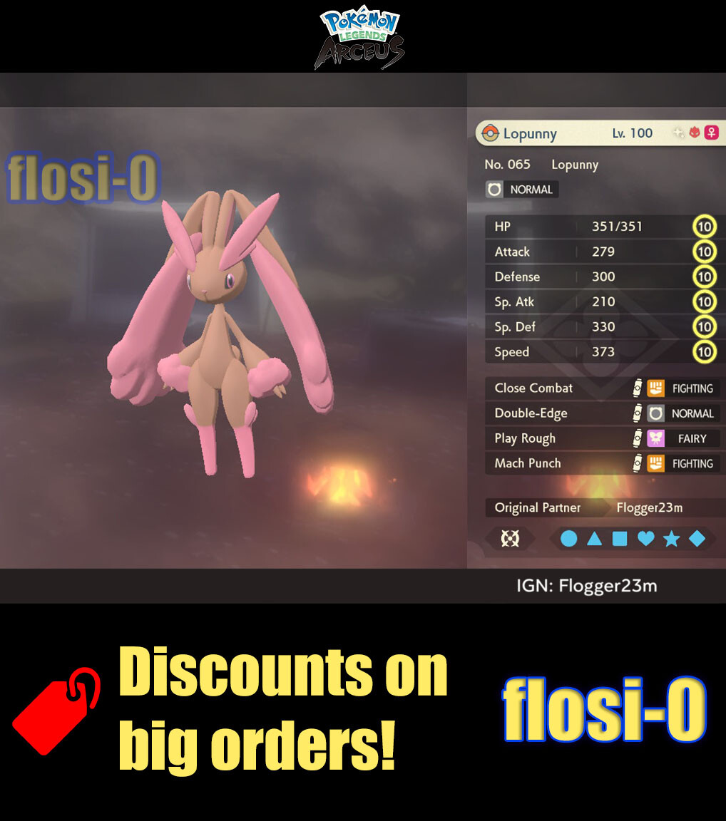 6IV Shiny Alpha Lopunny Max Effort Level Pokemon Legends Arceus