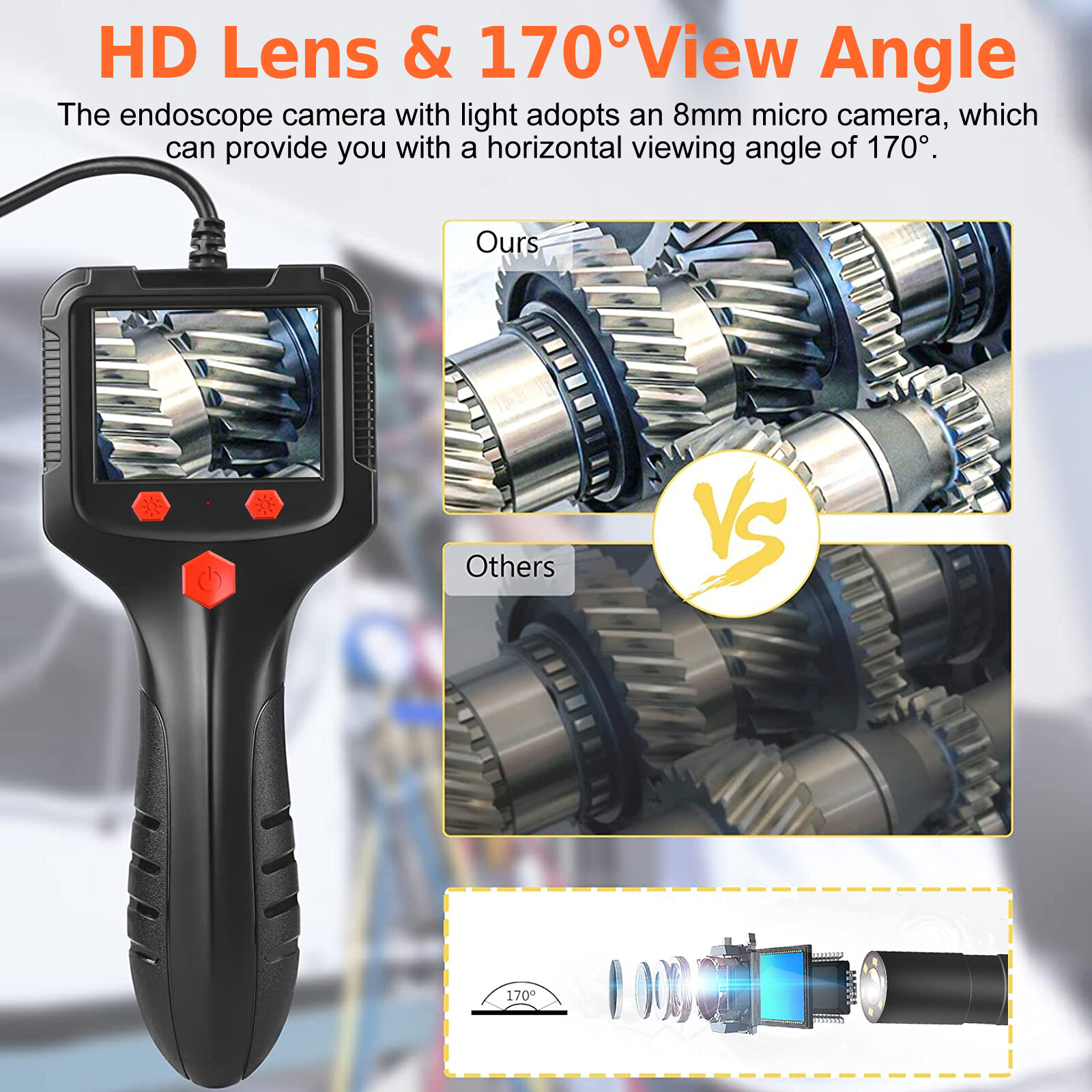 HD 1080P LED Handheld Industrial Endoscope Borescope 8mm Inspection Snake Camera