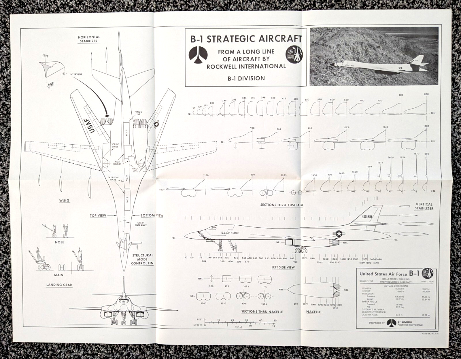 Lockheed B-1 Strategic Bomber  Schematic 25" x 19"