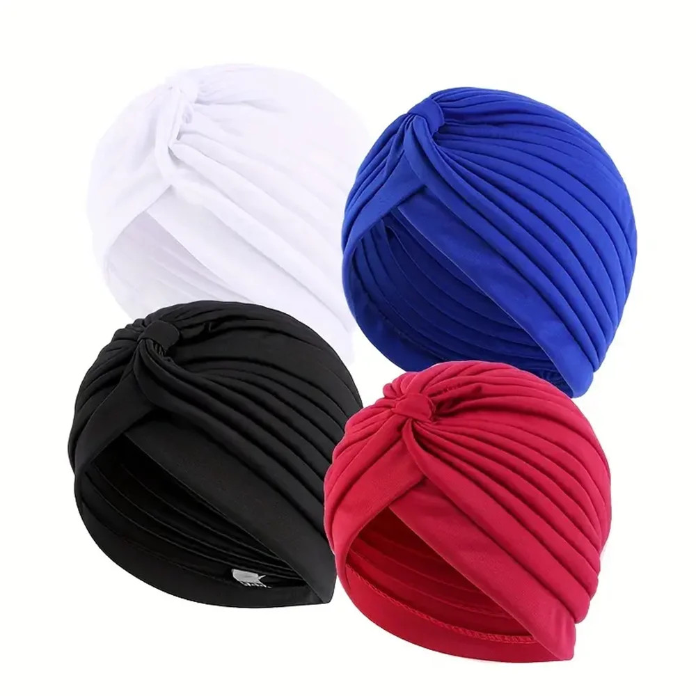 Conjunto de 4 turbantes de color liso para mujer, gorros elásticos para quimiote