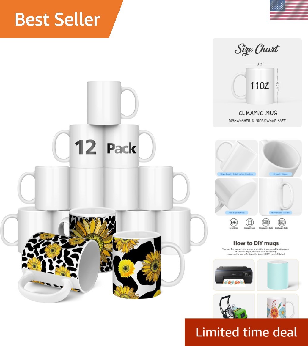 Versatile White Ceramic 11 Oz Sublimation Coffee Mugs - 12 Pack Ideal for Events