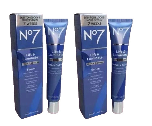LOT OF 2 NO7 TRIPLE ACTION SERUM 1.69 OZ 50ml (DAMAGED BOX)