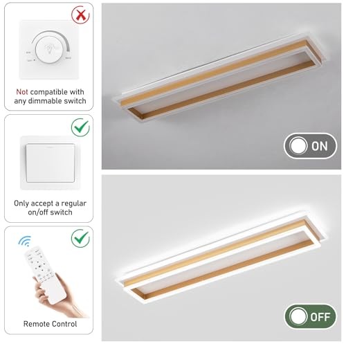Dimmable Led Ceiling Light with Remote Control 31.5in Modern Linear Flush Gold