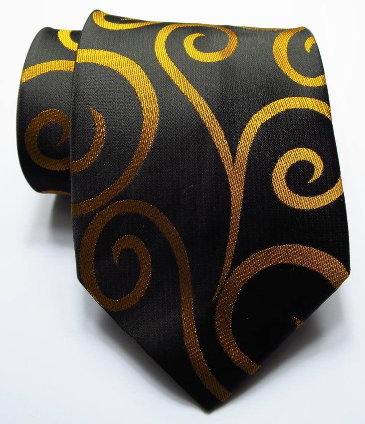 New Classic Paisley Black Gold JACQUARD WOVEN 100% Silk Men's Tie Necktie