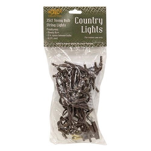 Country  Farmhouse Clear White Teeny Rice Light Strand 35 Brown Cord Incandescet