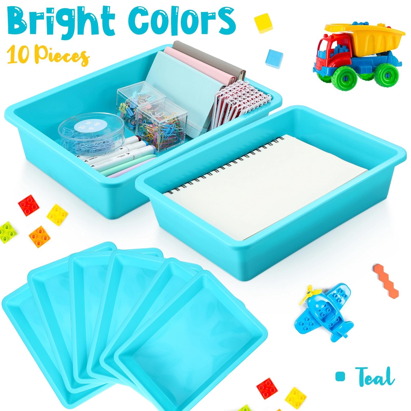 10 PCS Flat Storage Tray Organizer Bin Letter Size Paper Classroom Stackable