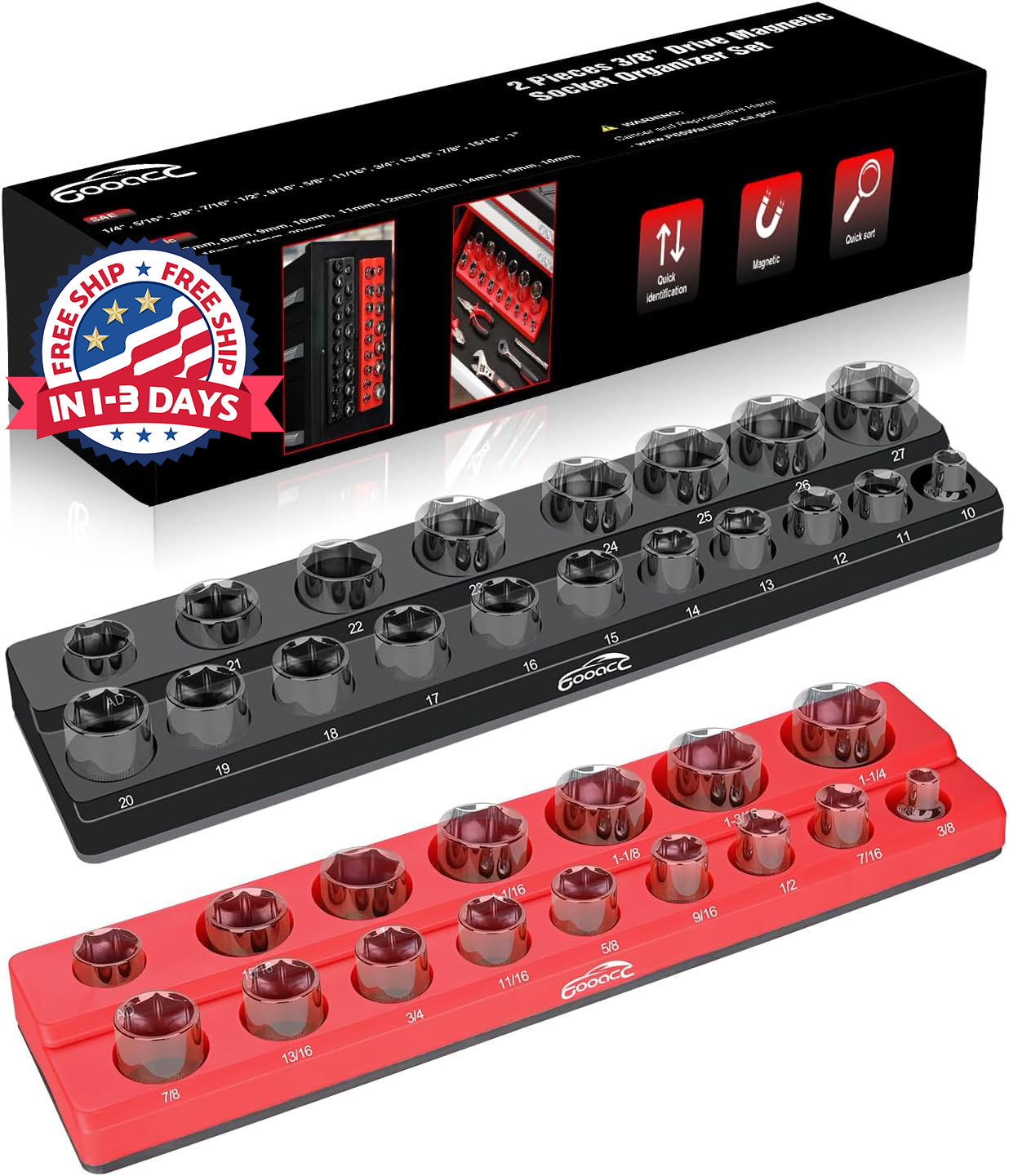 Organizador magnetico de sockets 1 4 pulgadas set de 2 soportes SAE y metricos