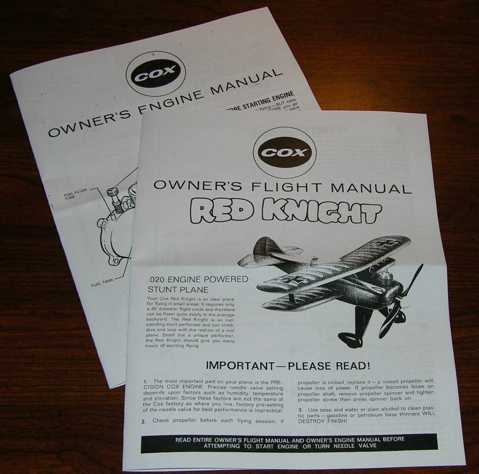 COX .020 RED KNIGHT AIRPLANE OWNERS FLIGHT INSTRUCTION AND 020 ENGINE MANUAL