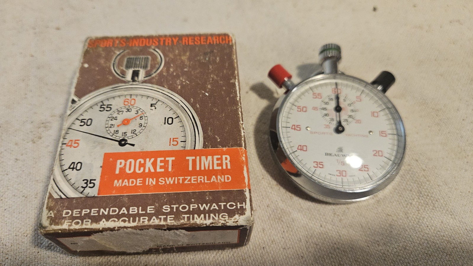 Vintage Beauwyn 1/5 Swiss Made Mechanical Wind Up Stopwatch Pocket Timer Works
