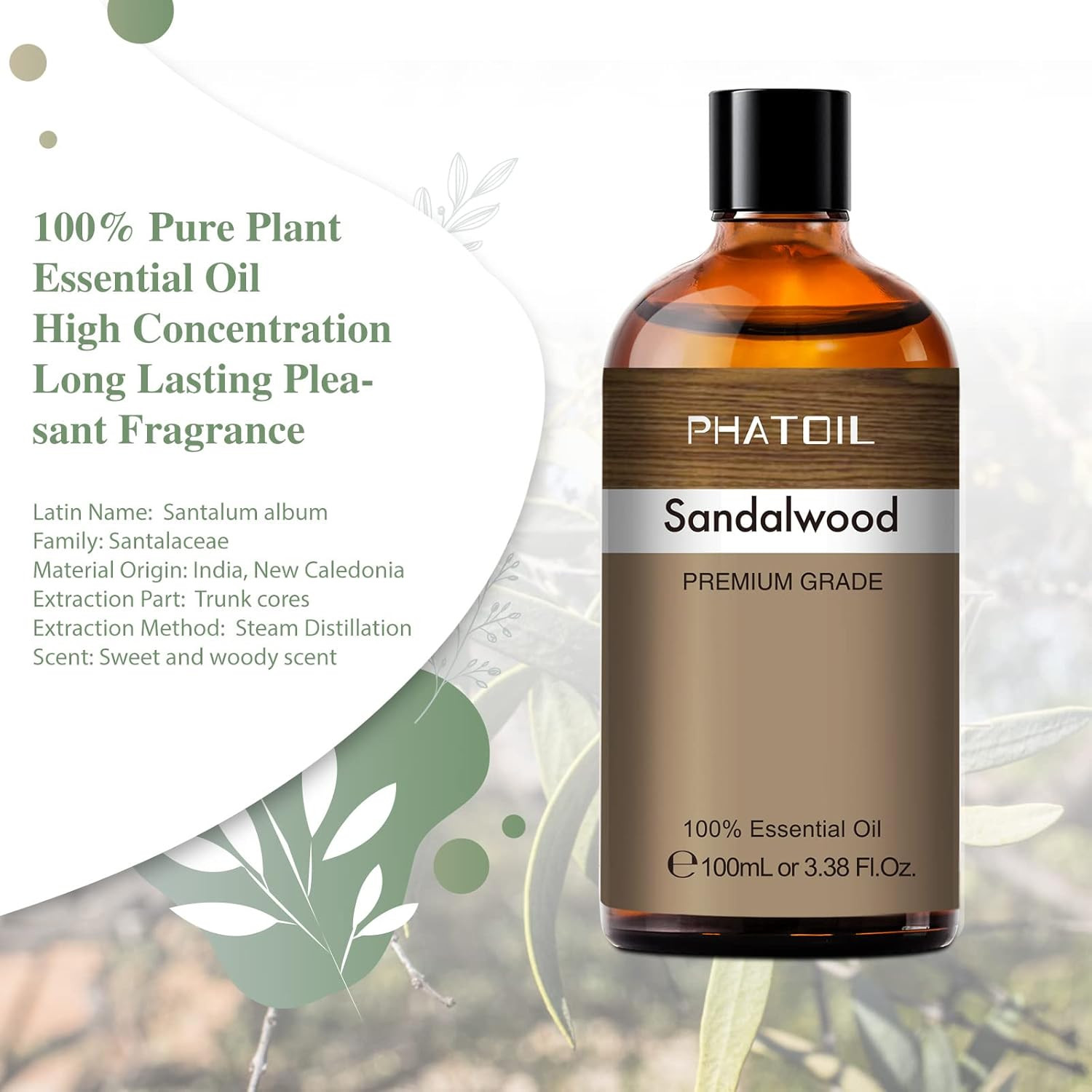 100ML Sandalwood Essential Oil, Pure Aromatherapy Essential Oils for Diffuser, H