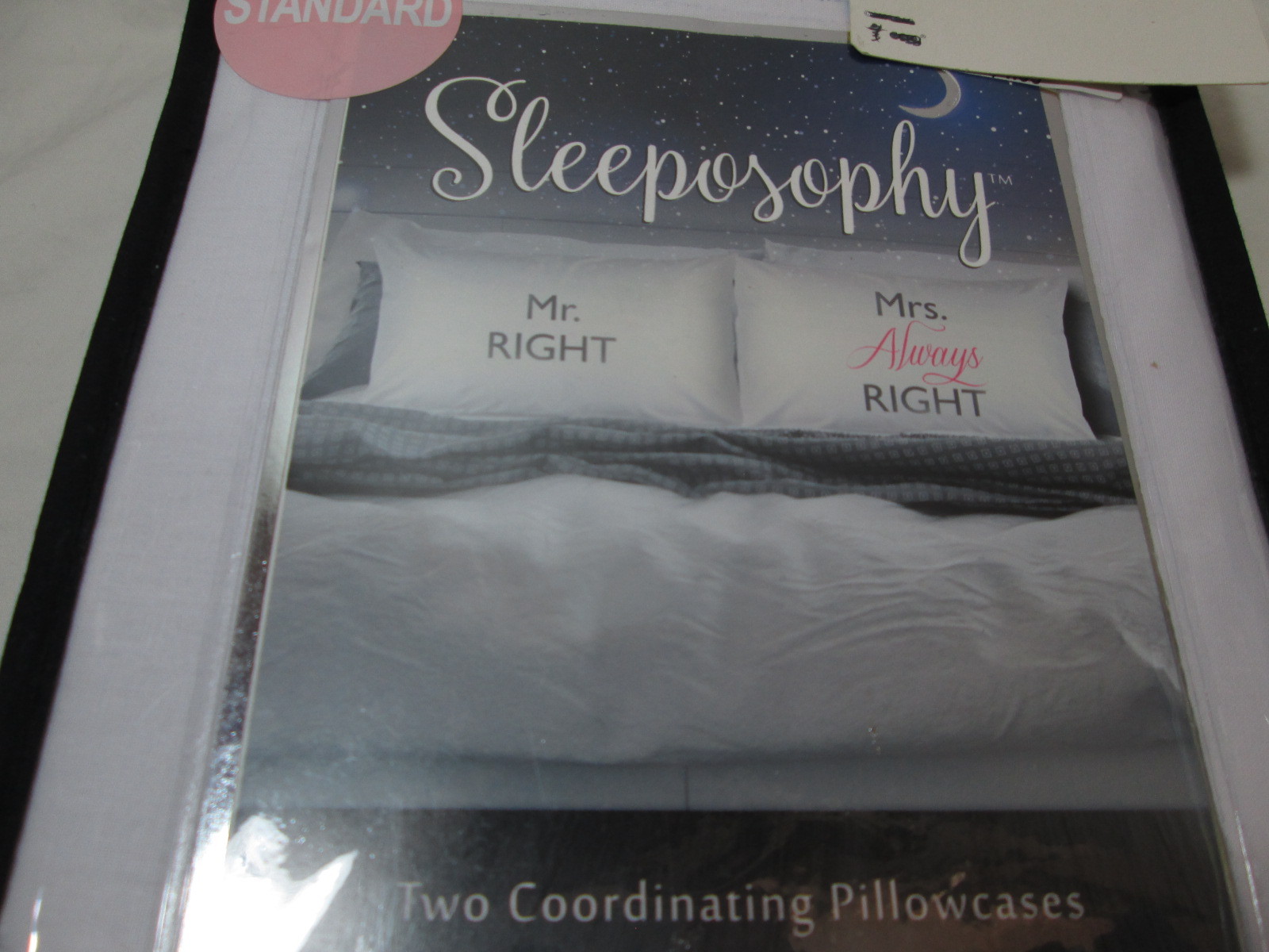 Sleeposophy MR. RIGHT/MRS ALWAYS RIGHT Two Coordinating Standard Pillowcases NEW