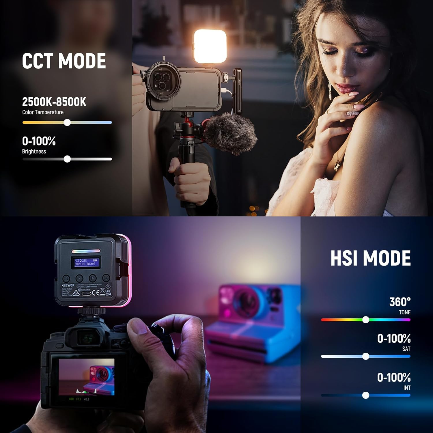 Magnetic RGB LED Camera Light Panel 360° Mini Video Lamp USB Rechargeable 6W