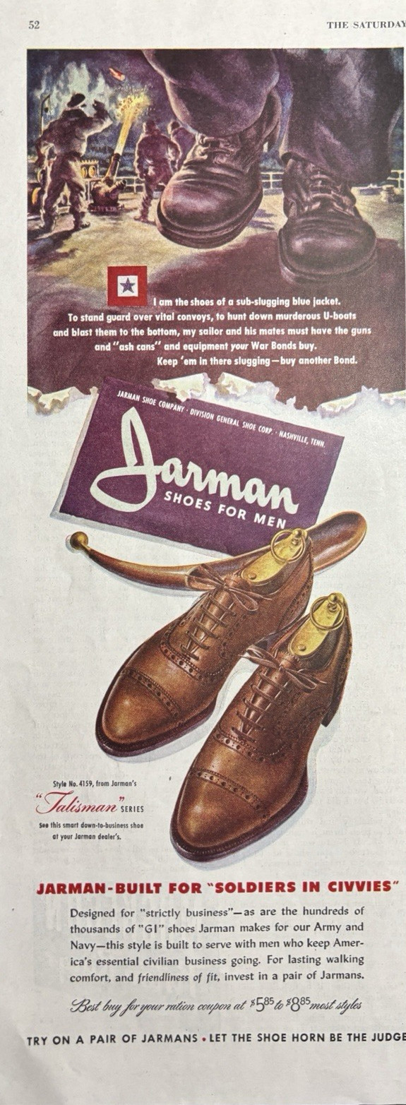 1944 Jarman Shoes Men Soldiers Civvies Talisman Series WWII Vintage Print Ad