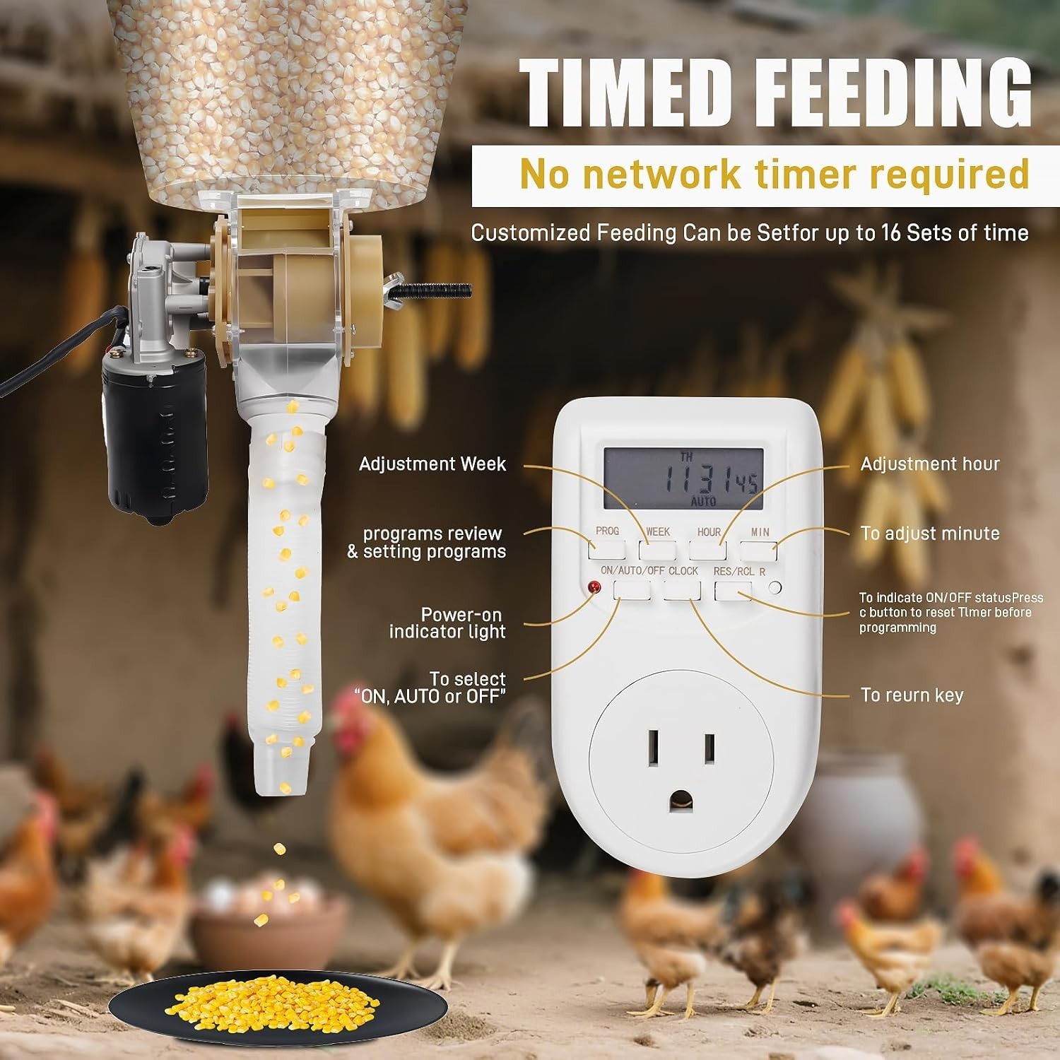 Automatic Poultry Feeder 16 Groups Timed Feeder for Chickens Ducks Geese