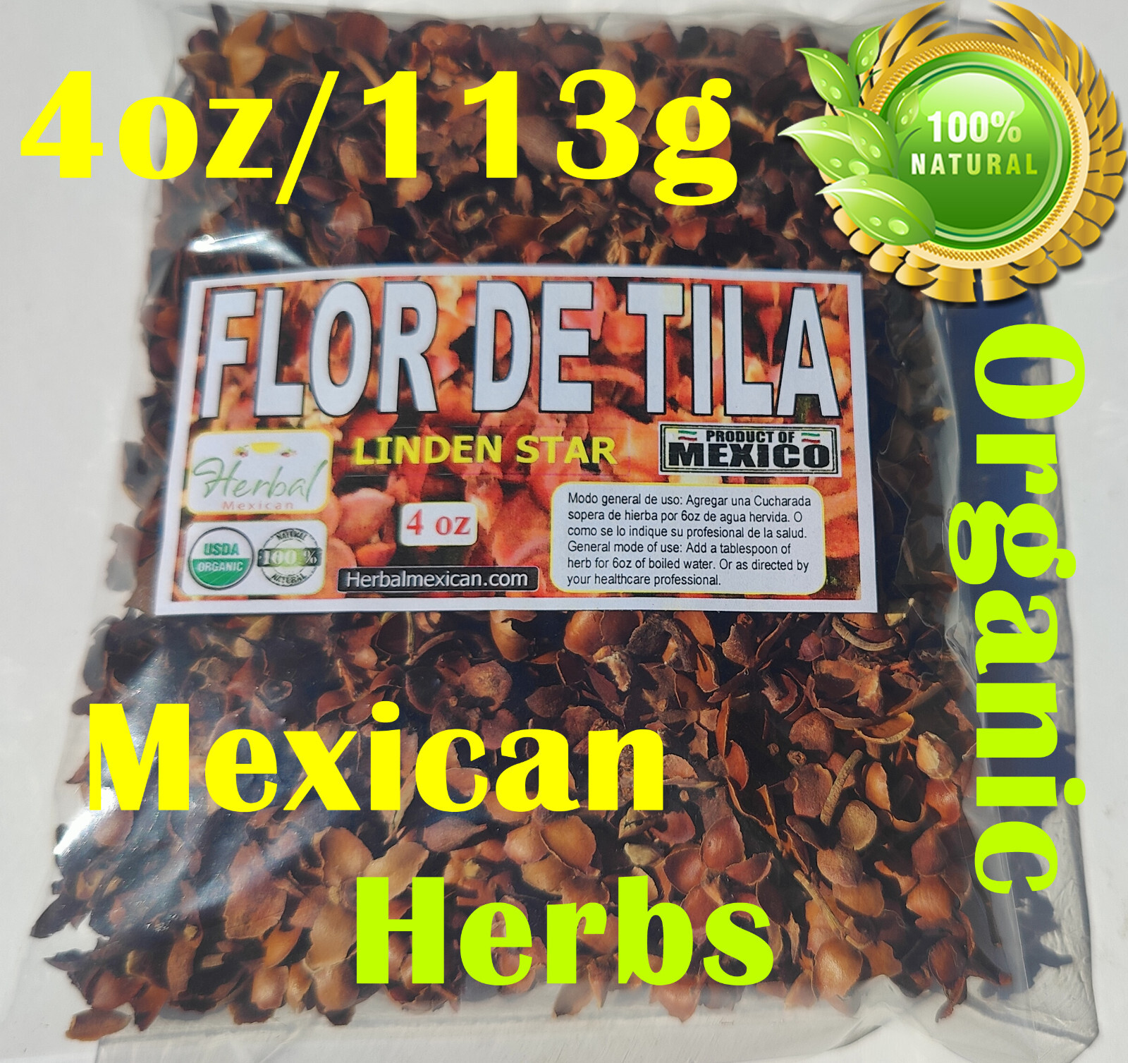 Flor de Tila Tilo Te 4oz Linden Flower Tea 100% Natural Organic Mexican 113g !!!
