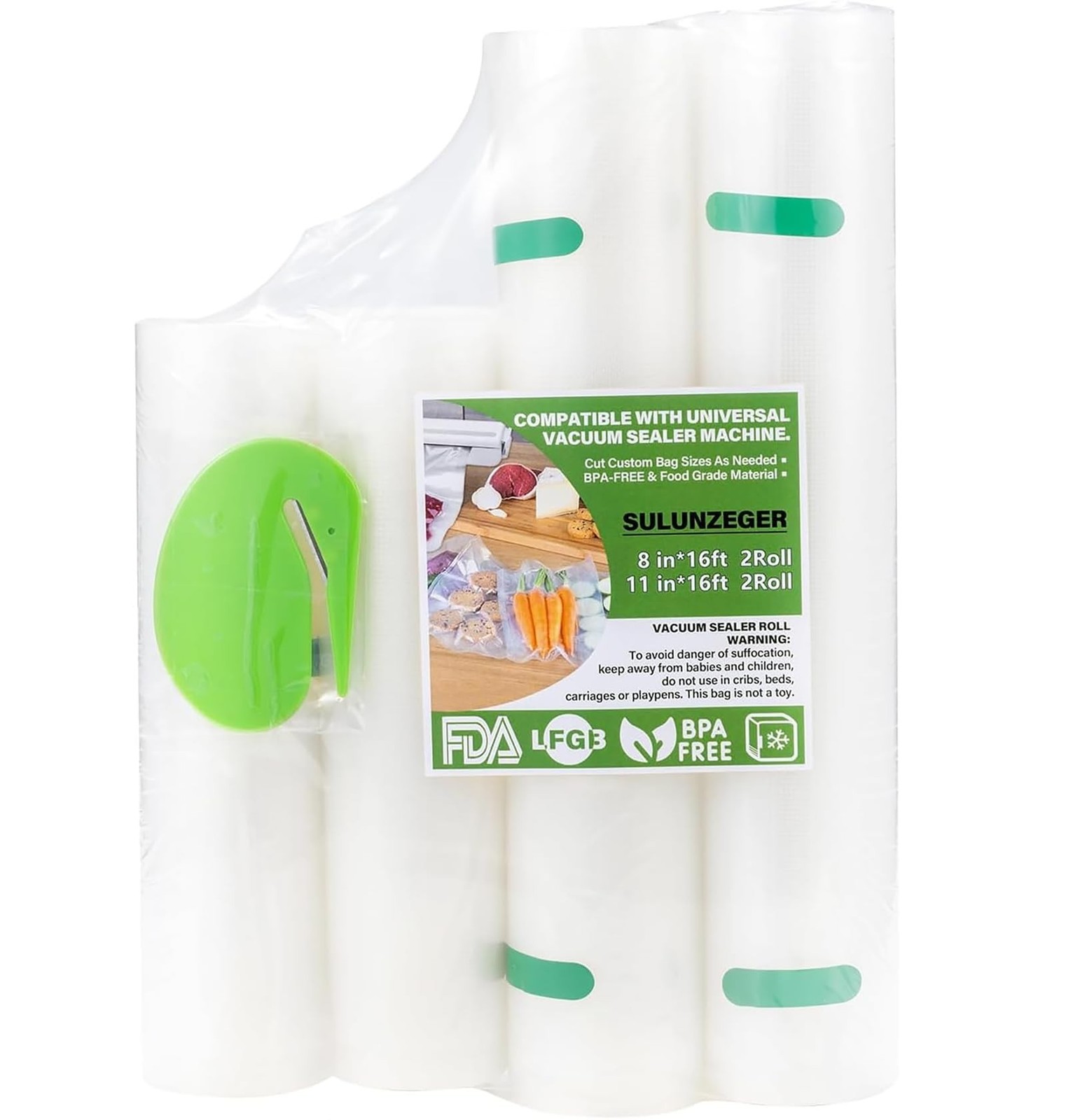 Vacuum Sealer Bags, 2 Rolls 8"X16' and 2 Rolls 11"X16' Airtight Food Storage ...