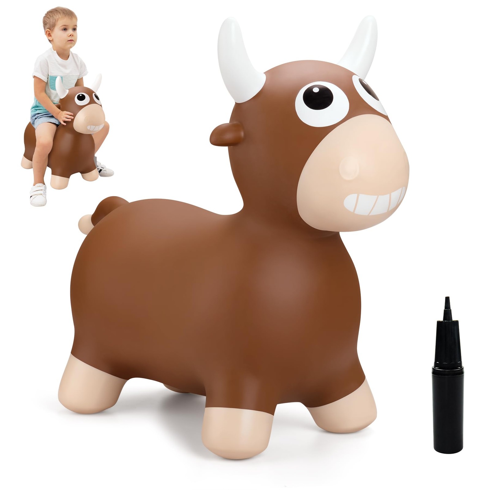 ZOOJOY Bouncy Bull Hopping Toys, Inflatable Brown Bouncy Horse Animal Hopper for