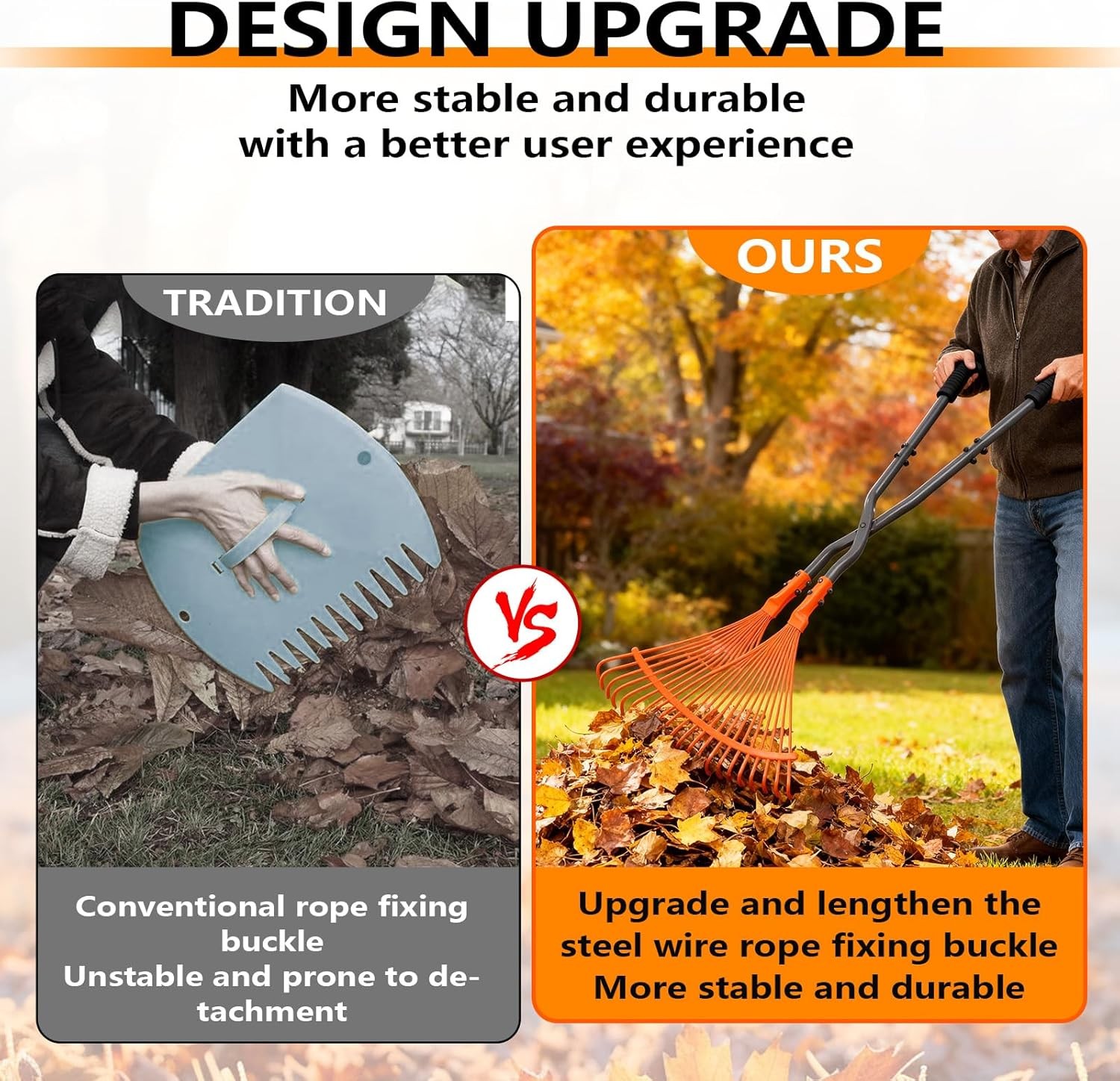 Leaf Grabber Rake Long Handle Metal Lightweight Lawn Yard Cleanup Tool