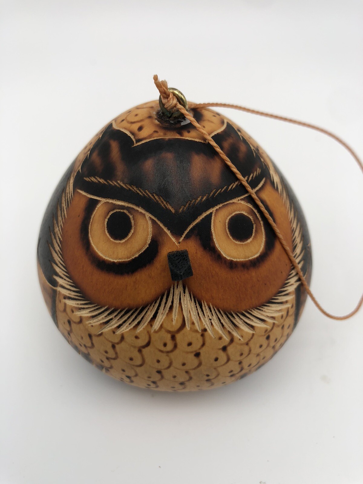 Hand Painted Gourd Owl Peruvian Folk Art 3”