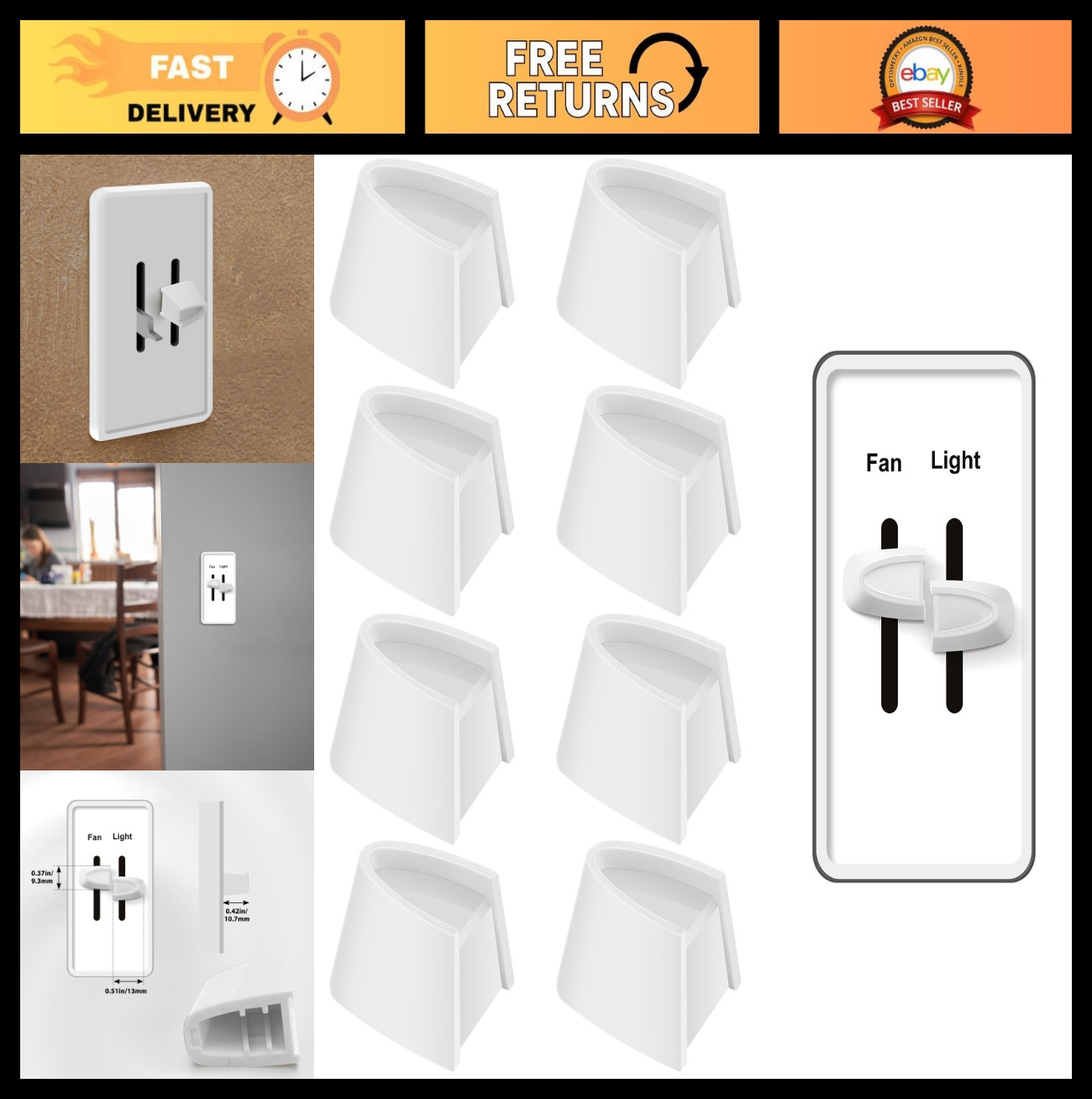 8 Pcs Dimmer Switch Knob Set - Replacement Knobs for Light & Fan Control (White)