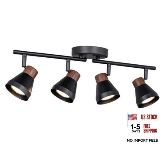 4 Light Modern Track Lighting Kit Black and Faux Wood Finish, Flexibly