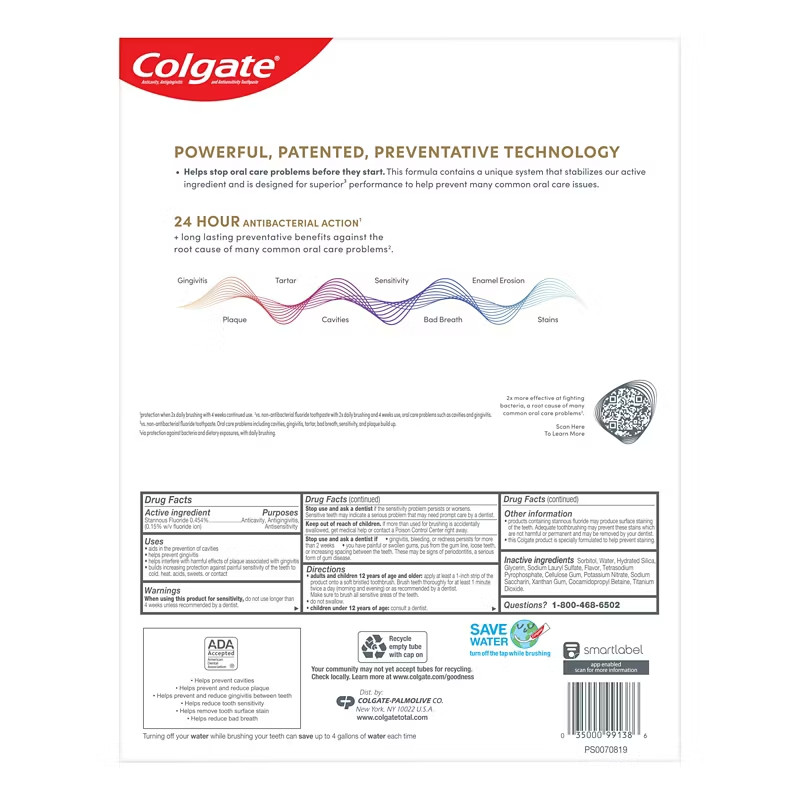 Colgate Total Active Prevention Whitening Toothpaste Mint 5-Pack 6.0 oz