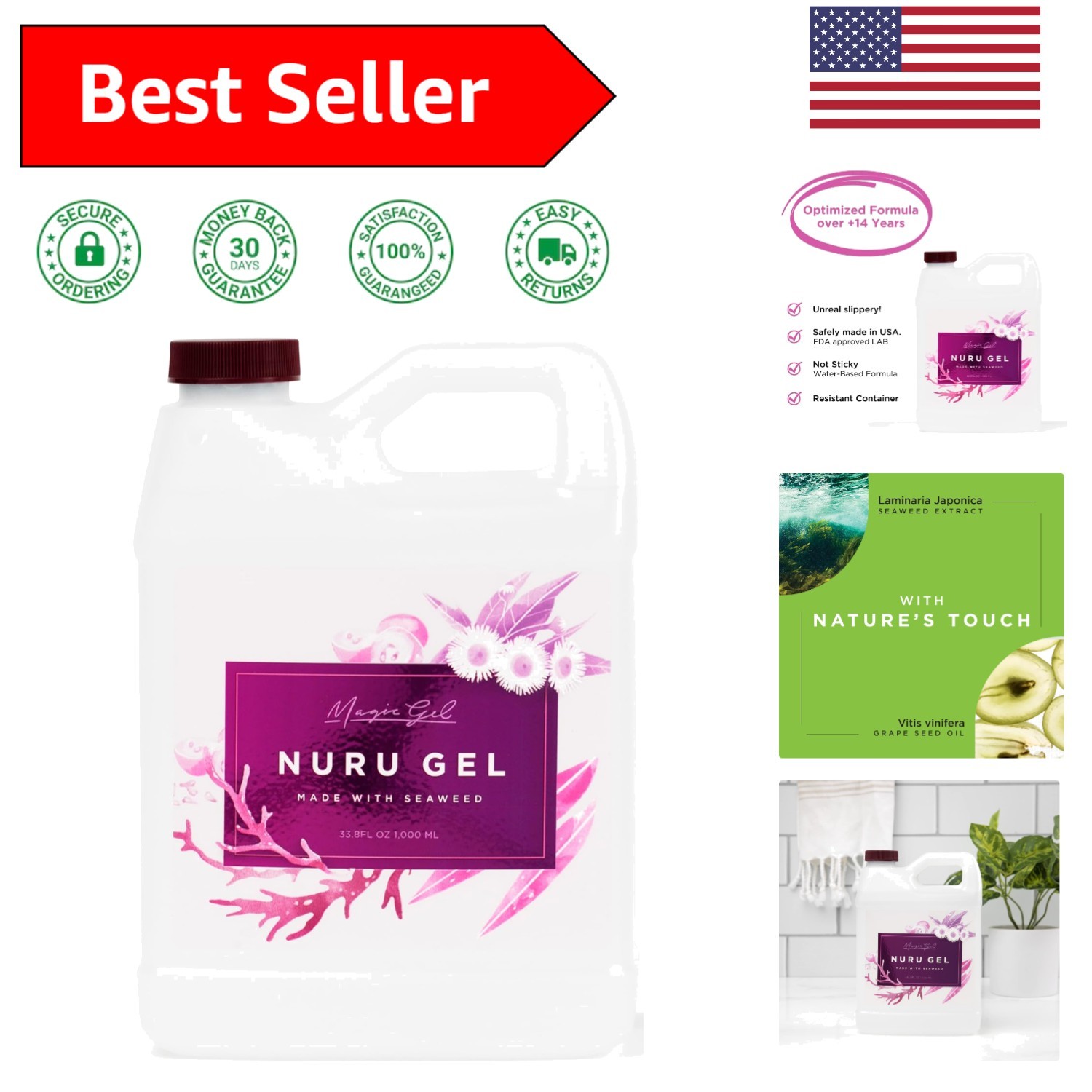33.8 Oz Nuru Massage Gel - Body to Body Sensual Therapy | Natural Ingredients
