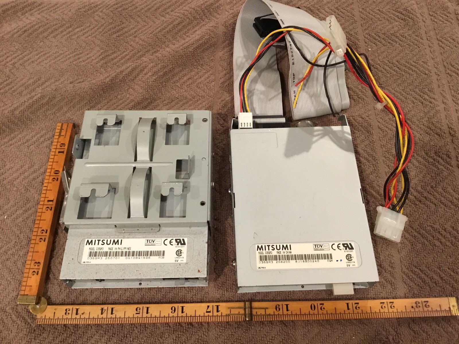 Two Mitsumi D359M3D 3.5" Internal Floppy Drive W/ Ribbon Cable Missing Bezels