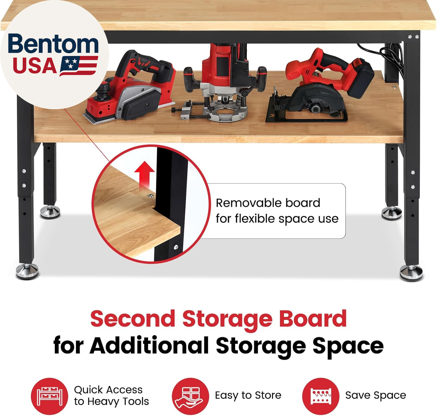 Adjustable Height Work Bench 60X 22 Workbench for Garage Work Table with under T