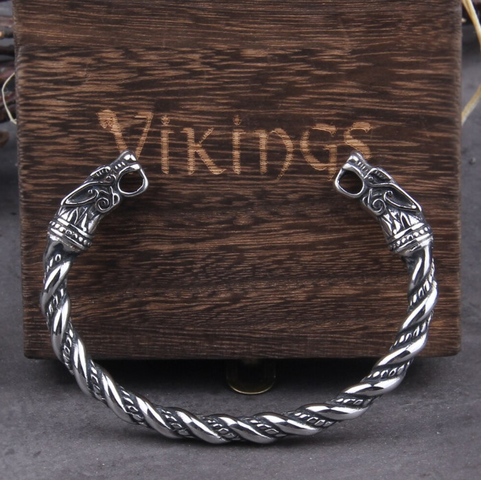 Odins Wolves Viking Bracelet | Fenrir Wolf Torc | Rustic Finish | Viking Jewelry