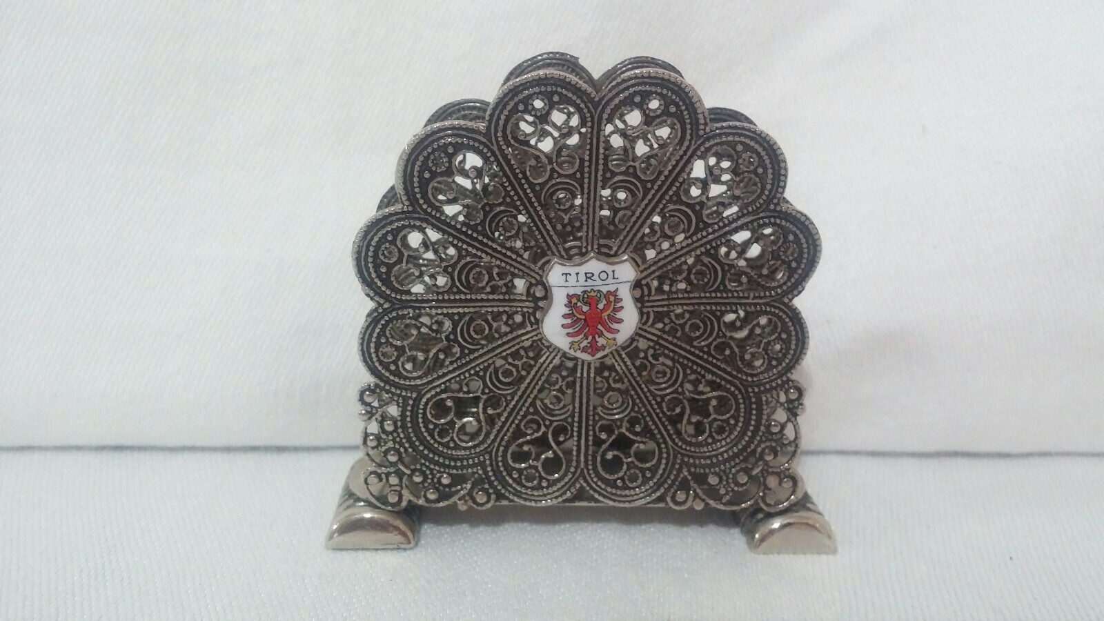Small Ornate Vintage TIROL AUSTRIA Emblem  Metal Business Card/ Display Holder