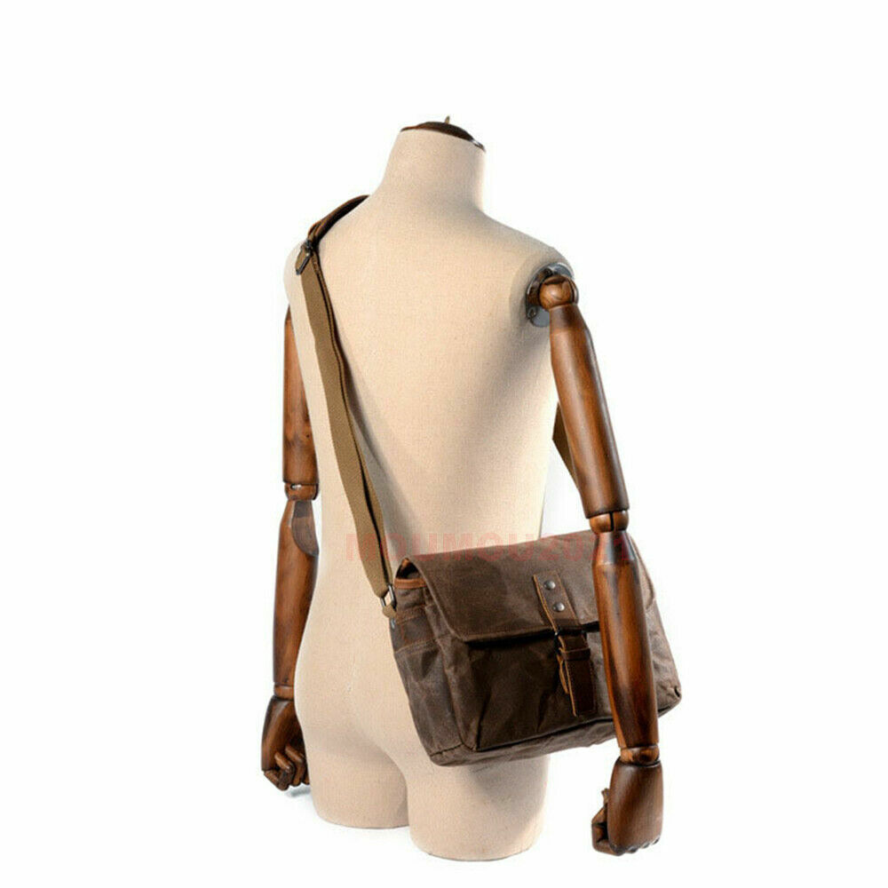 Vintage Waterproof Canvas Leather Trim DSLR SLR Shockproof Camera Messenger Bag