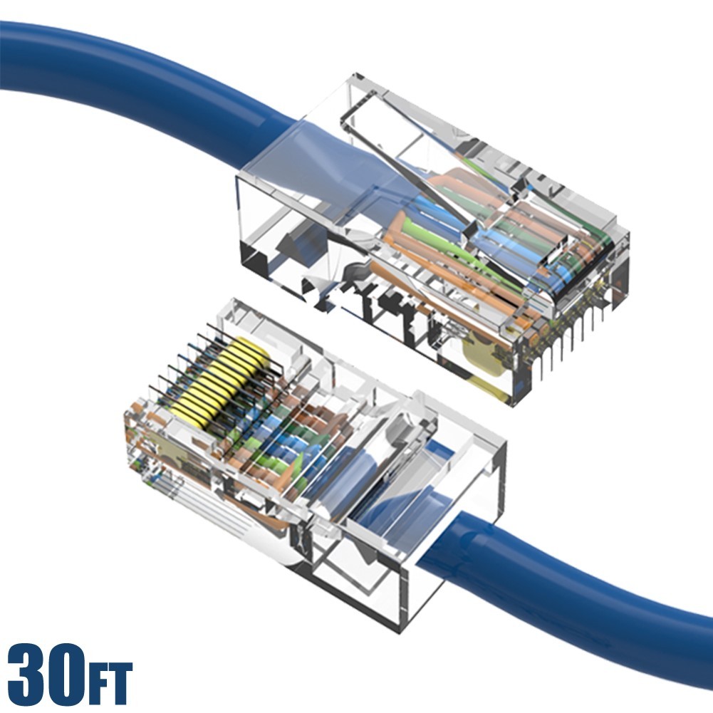 30FT Cat5e RJ45 Ethernet LAN Network Patch Cable UTP Non-Booted Copper Blue