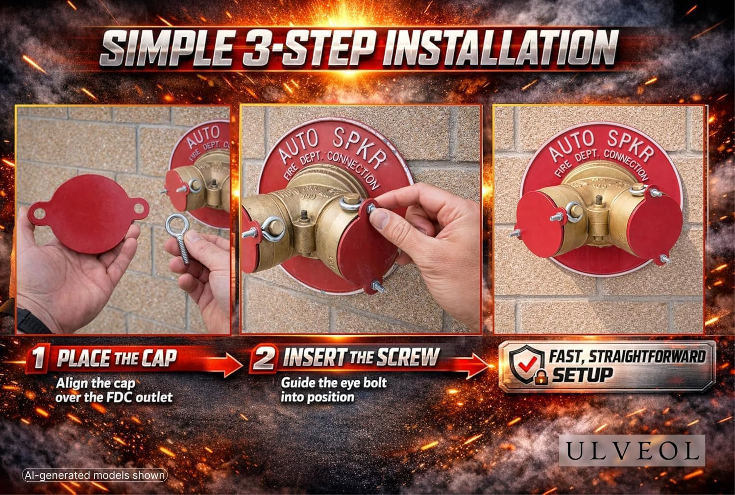 2 Pack Fire Department Connection Caps with Screws Aluminum - Red Fire