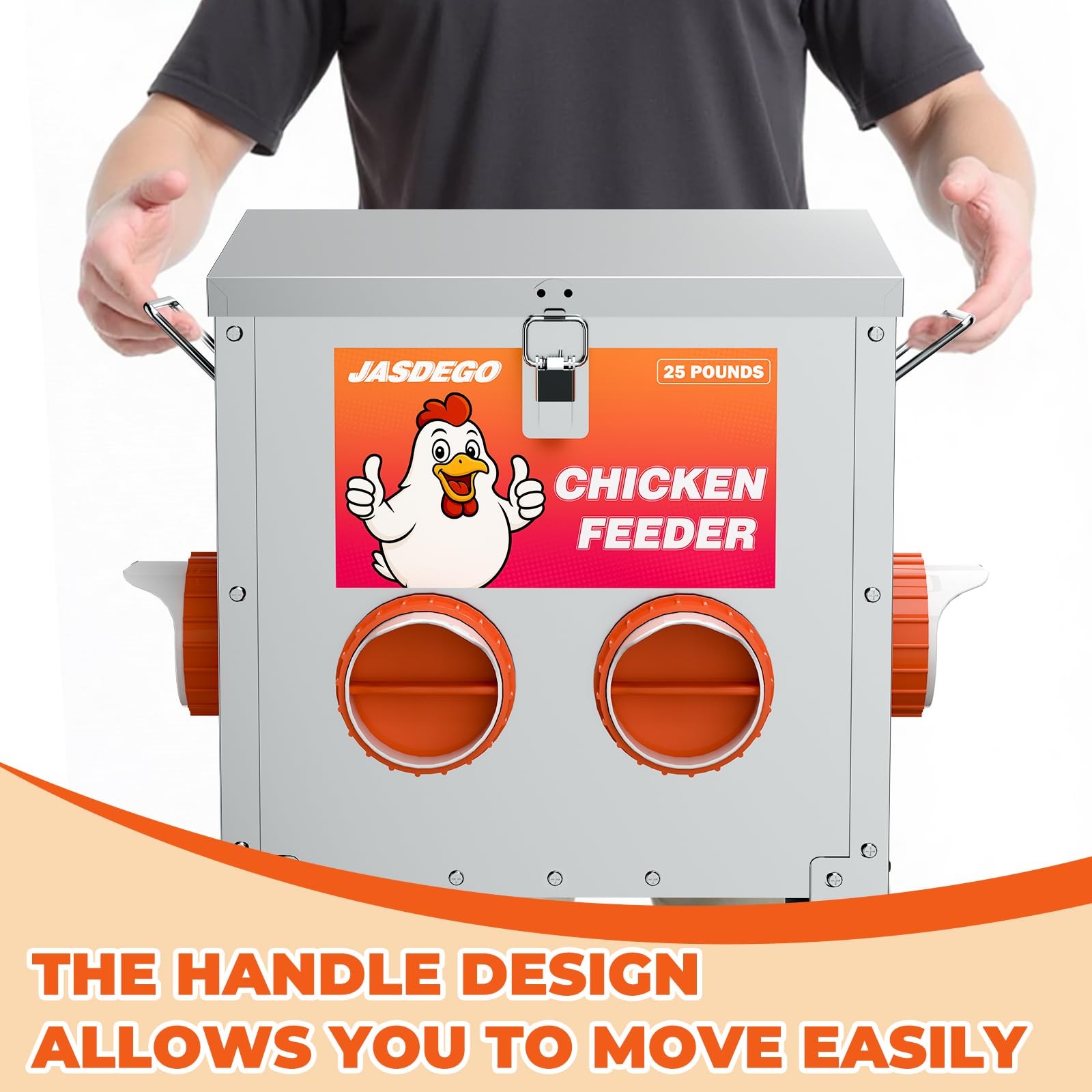 JASDEGO 4 Ports Metal Chicken Feeder No Waste 25 Pounds Automatic Poultry Fee...