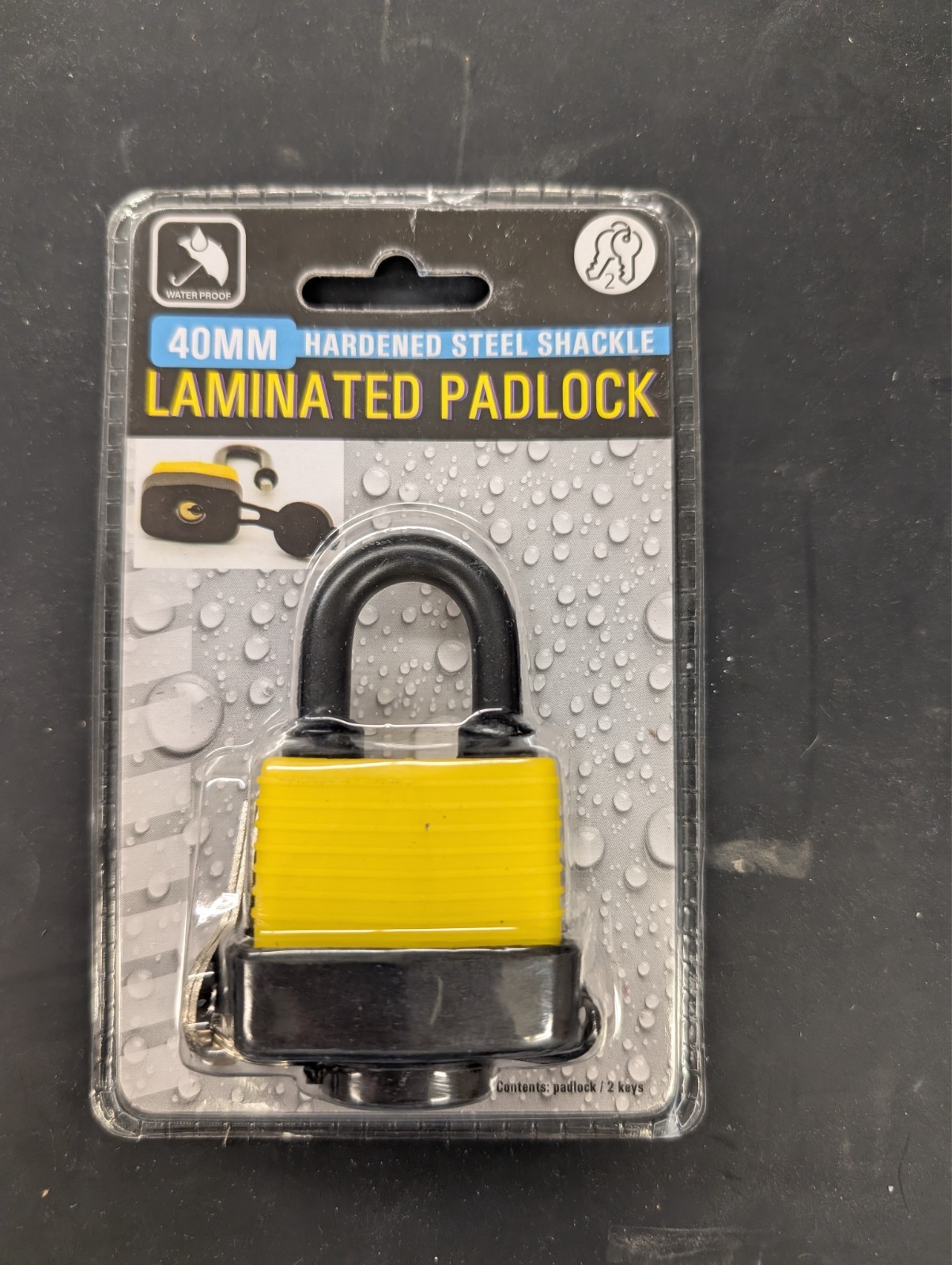 waterproof 40mm laminated padlock - hardened Steel shackle 2 keys