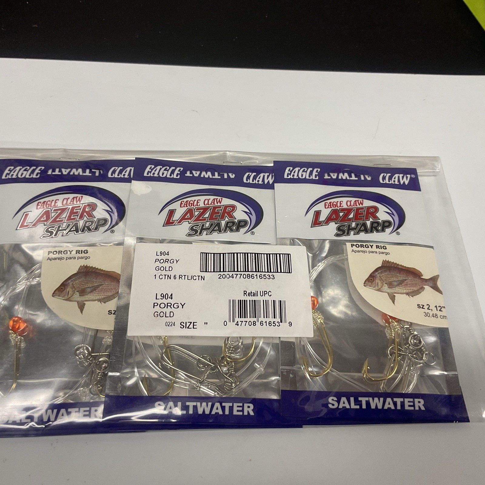 6PC Eagle Claw L904-2 Lazer Porgy Double Gold Hook Size 2 “Save”