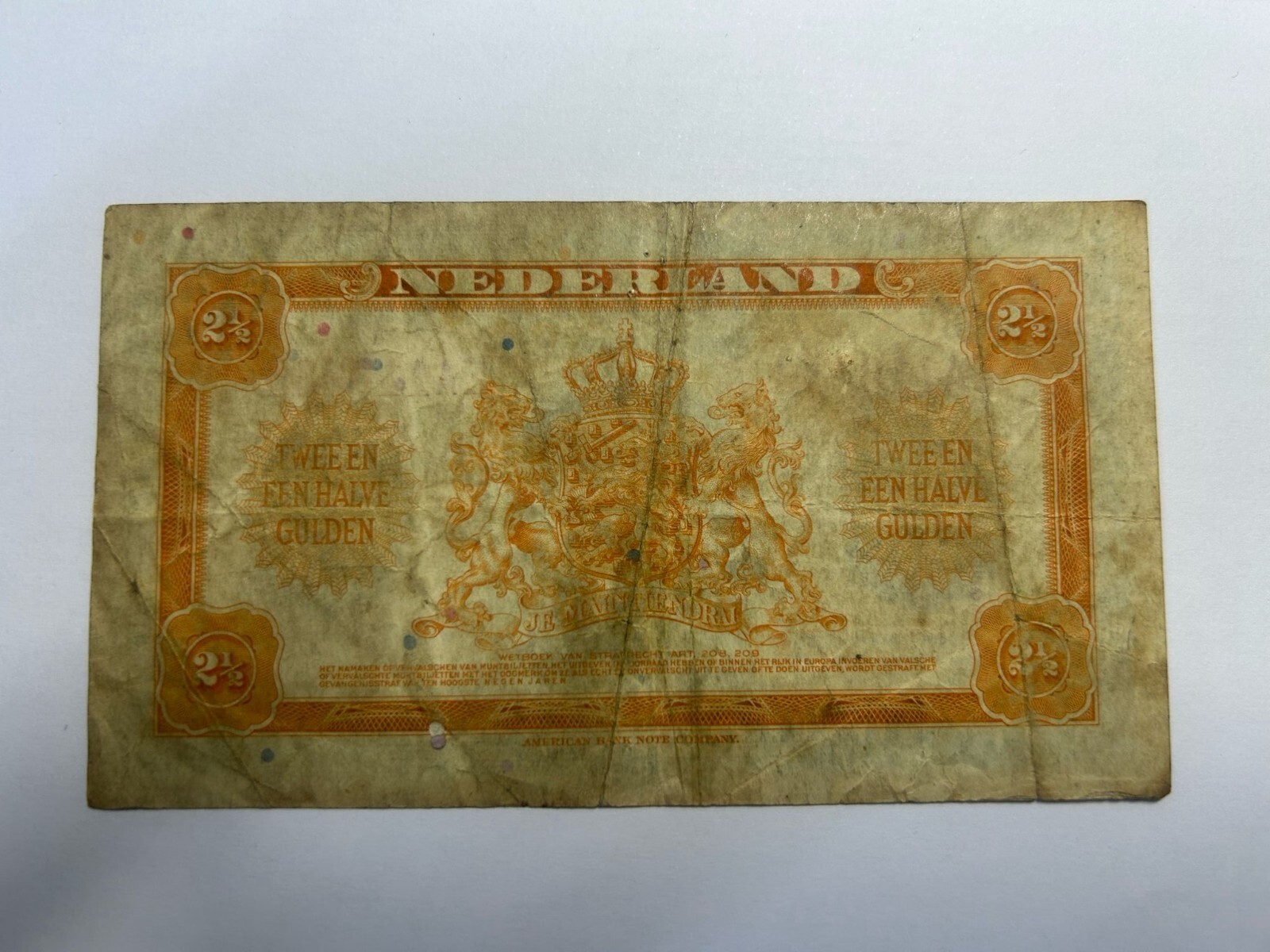 Netherlands 2½ Gulden Banknote 1943 – EA119336