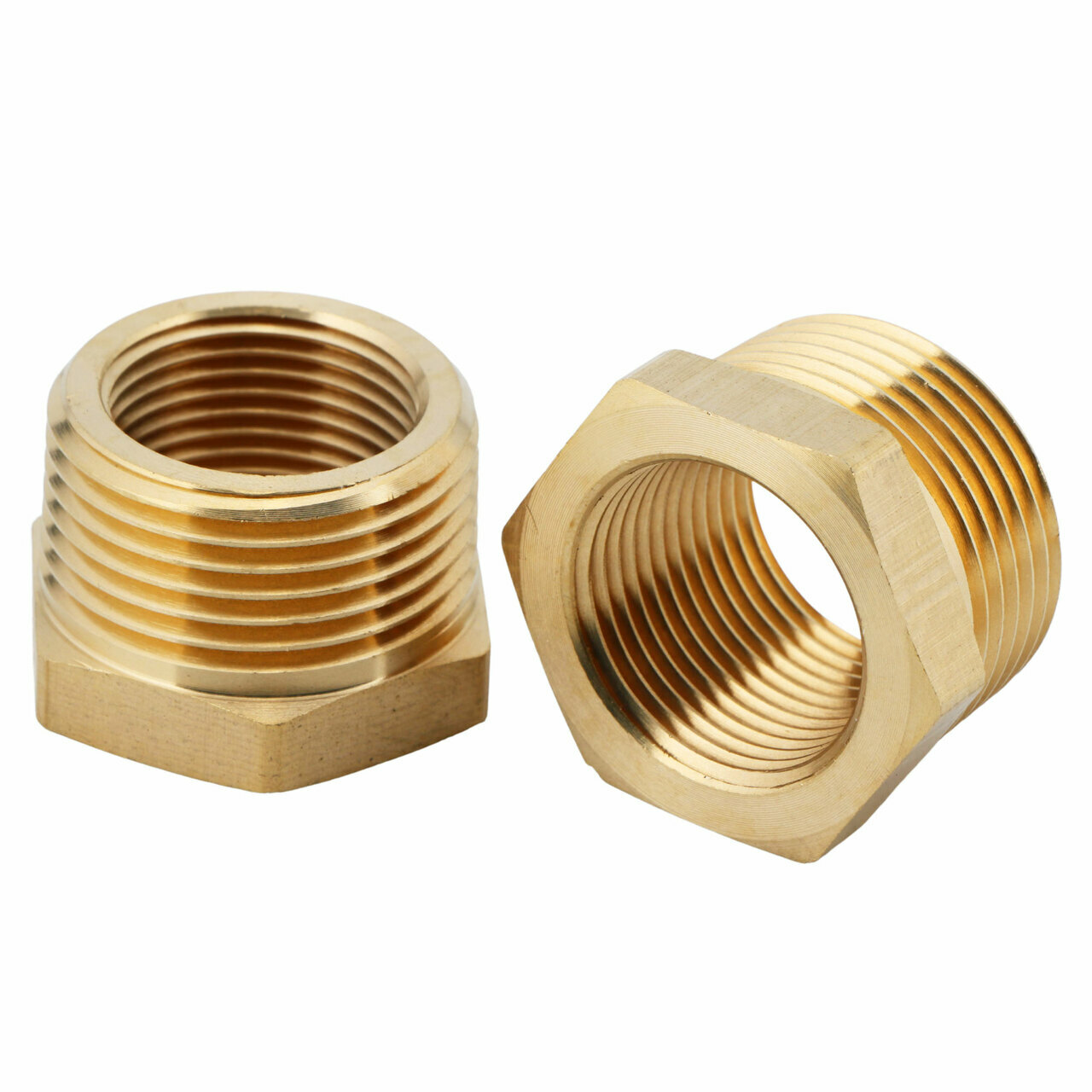 U.S. Solid 2pcs Brass Pipe Fitting Reducer Bushing, MNPT 1" x FNPT 3/4"