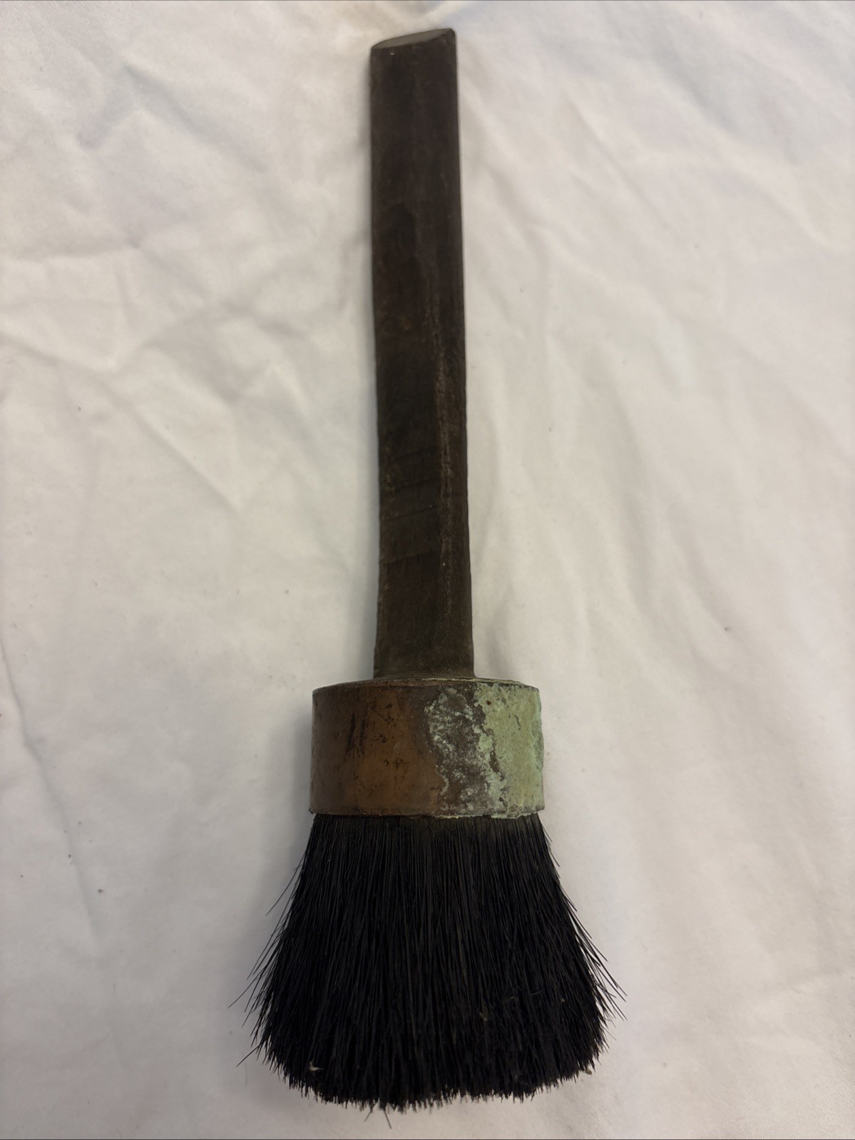 Vintage Round Horsehair And Brass Brush with Wooden Handle 8”