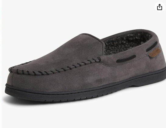 Dearfoams Men's Keaton Memory Foam Moccasin Slipper Size M 9-10 Pavement Gray