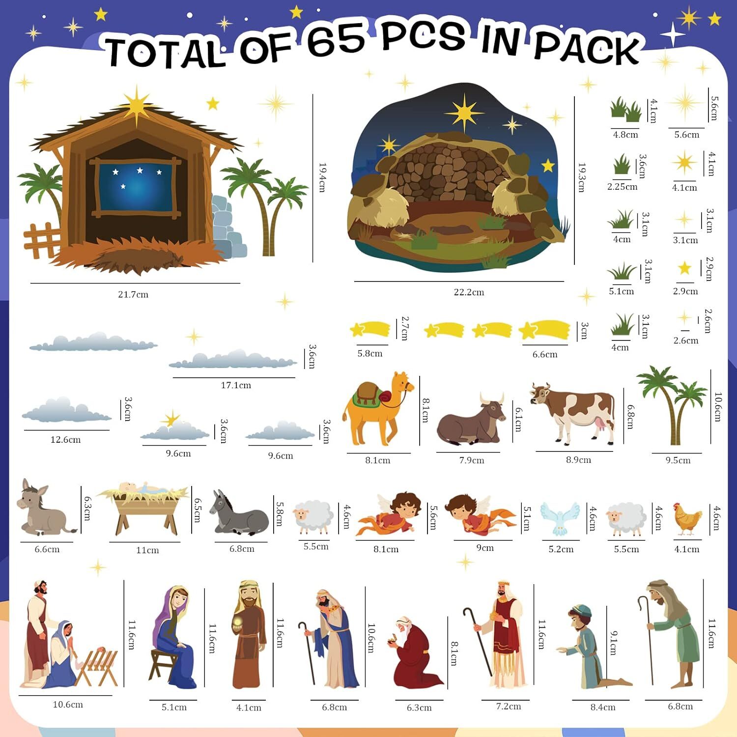 BBTO 65 Pcs Christian Easter Bulletin Board Decorations Set Religious Small