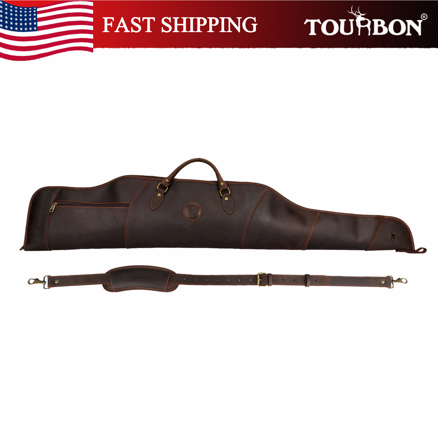 TOURBON 50" Leather Rifle Case Scoped Slip Bag Shooting Soft Padded Cover in US