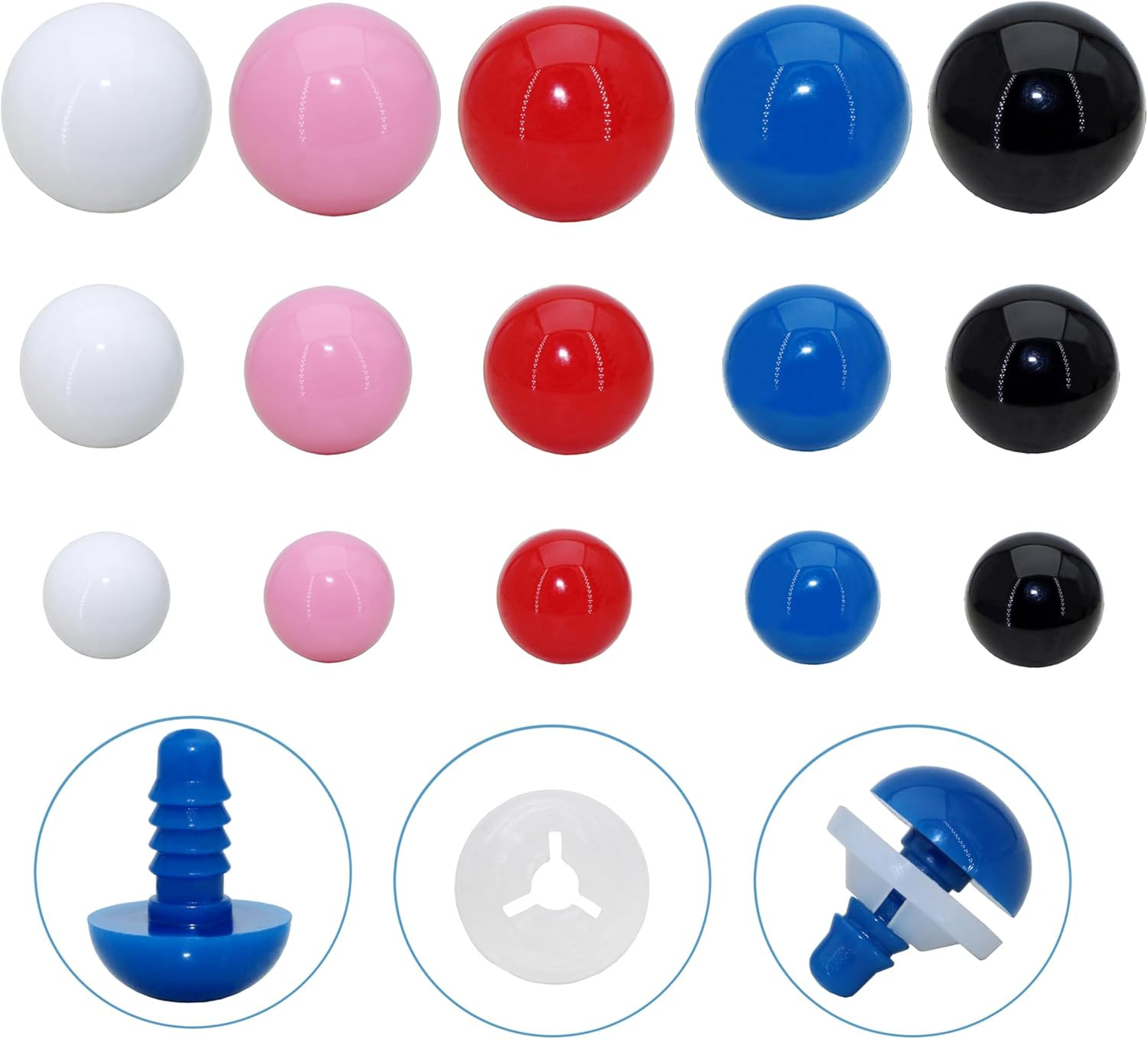 160Pcs Safety Eyes and Washers for Crocheting -  10-24mm Solid Color Plastic ...