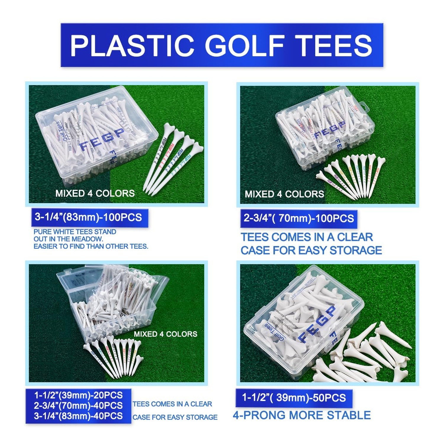 1 1/2'' Plastic Golf Tees – Short Tees for Irons, Par Threes, Hybrids, and