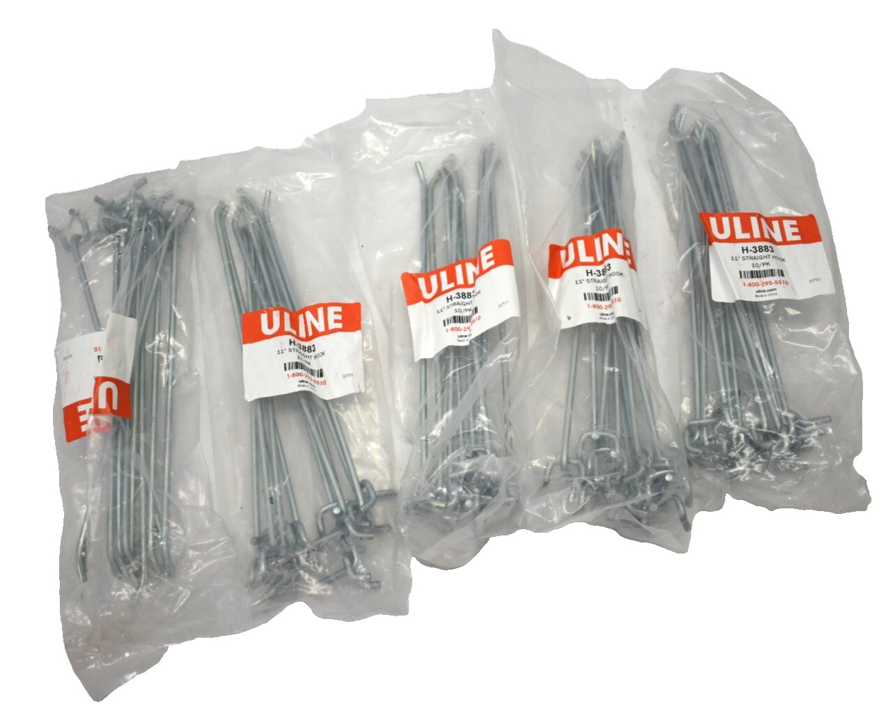 Lot of 50 ULine Straight Hooks For Pegboard 11" Zinc Plated 10/Pack H-3883