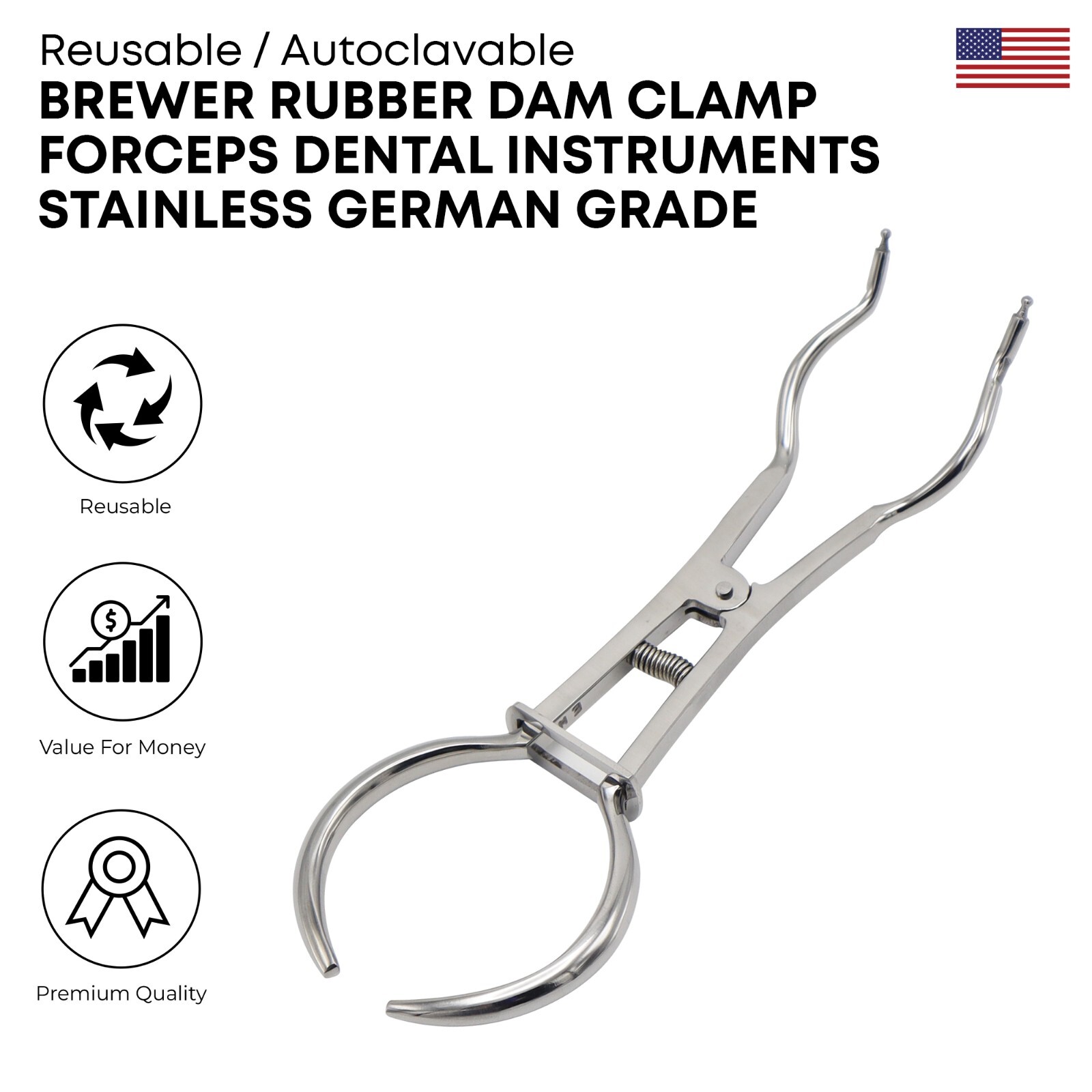 Brewer Rubber Dam Clamp Forceps Stainless Steel Dental Instrument German Grade