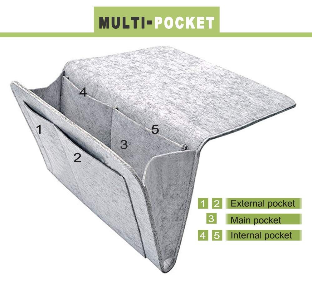 Felt Bedside Caddy Bed Dorm Bunk Organizer Storage Pocket Tablet Holder Gray